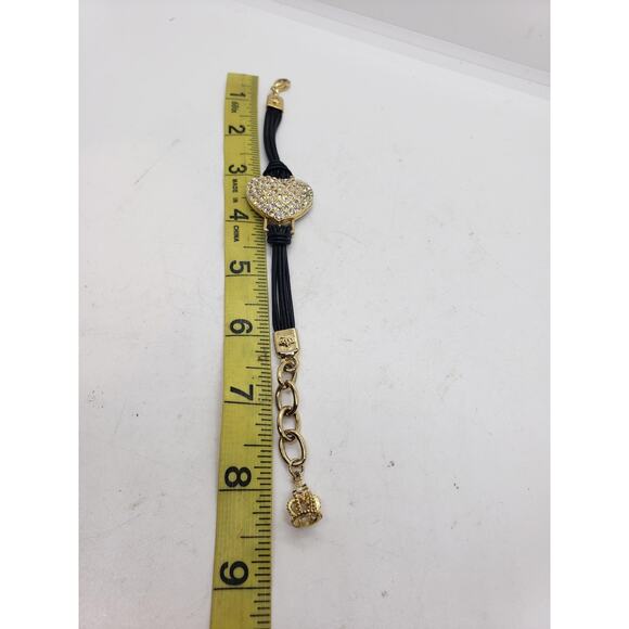 VTG Juicy Couture Rhinestone Heart Bracelet Black Cord Adjustable Crown Charm - Picture 7 of 16